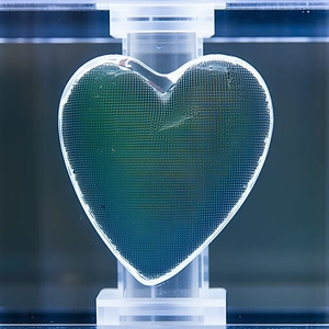 A Heart-shaped Object Is Displayed In A Glass Case