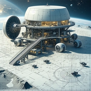 futuristic space station depicted drawing
