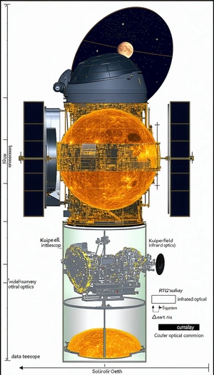 A Spacecraft Is Shown In A Diagram, With A Large Orange Ball In The Center