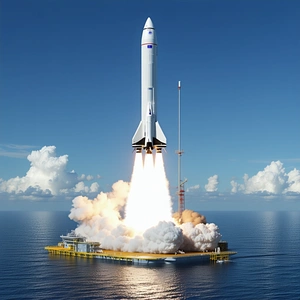 A Rocket Is Being Launched From A Platform In The Ocean