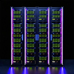 Tech Cinema 4d: Server Rack With Neon Accents With Large, Multi-layered