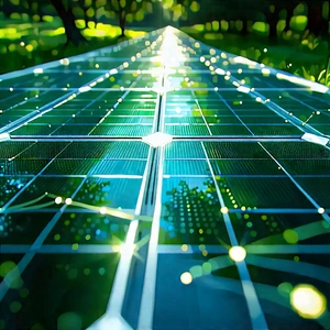 Solar Panel With Data Streams With Green Pathway