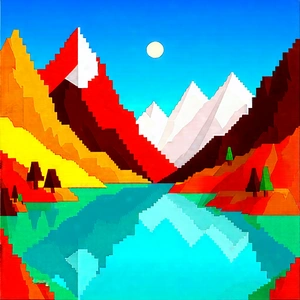Nature Flat Design: Crystal clear lake surrounded by mountain peaks