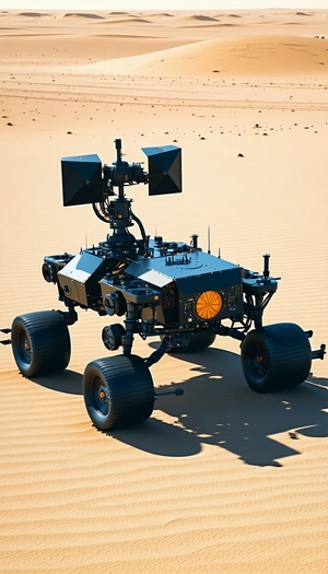 A Large Robotic Vehicle With A Distinctive Orange And Yellow Color Scheme