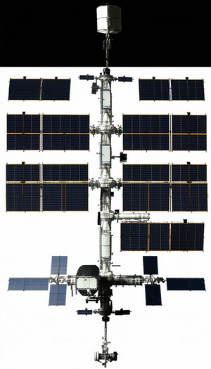 A Large Space Station Is Shown In A White And Black Image