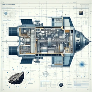 The Image Is A Blueprint Of A Spacecraft, Showcasing Its Various Components