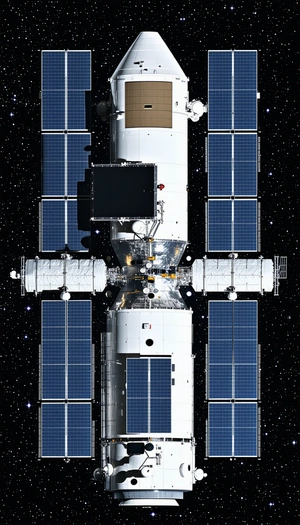 A Large Spacecraft Is Shown In A Space Environment