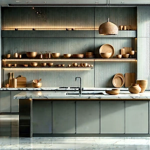 Lifestyle Cinema 4d: Modern Kitchen With Comfortable Textiles With Large Kitchen