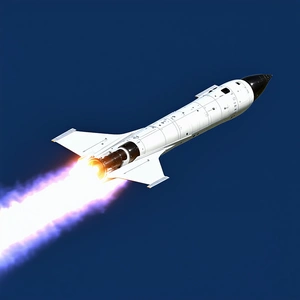 A Rocket Is Flying Through The Sky, Leaving A Trail Of Smoke Behind It