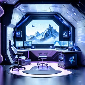 Futuristic Digital Workspace With Futuristic Room,