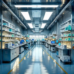 Healthcare Technology In Manufacturing Facility With Large, Well-lit