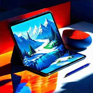 Tablet With Digital Artwork With Laptop Computer