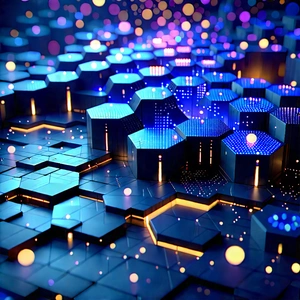 Abstract Isometric Art: Hexagonal Pattern With Glowing Elements With Image, There