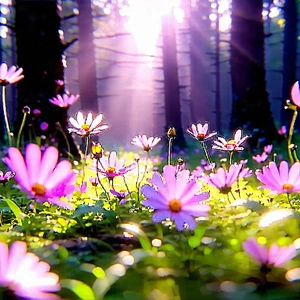 Nature Graphic Design: Wildflowers In Sunlit Clearing With Image, There