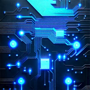 Circuit board with blue light (glow:1.23)
