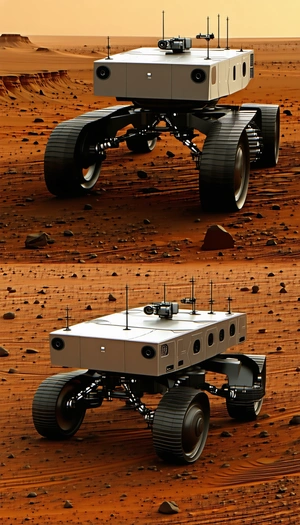 A Robotic Vehicle With A Large Wheel, Sitting On A Red Dirt Surface