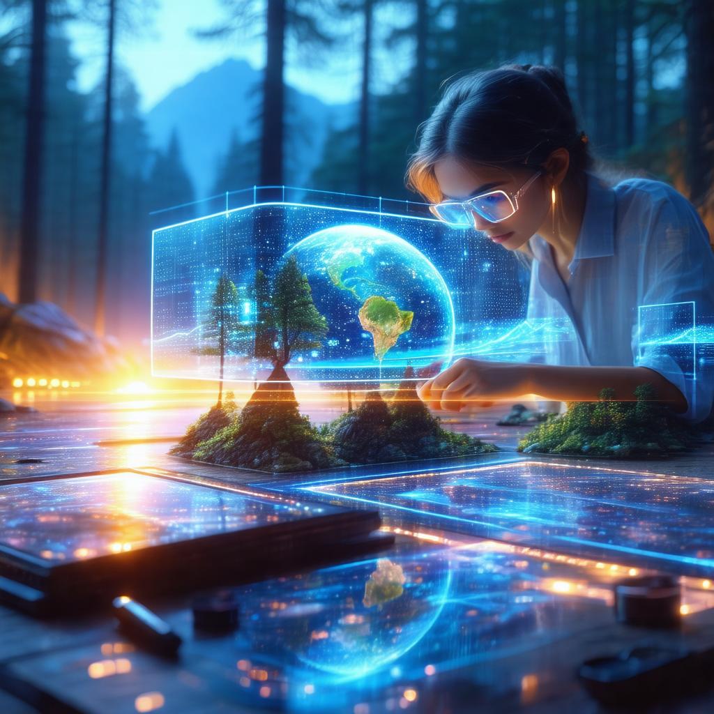 Woman sitting at a table, surrounded by various electroni...