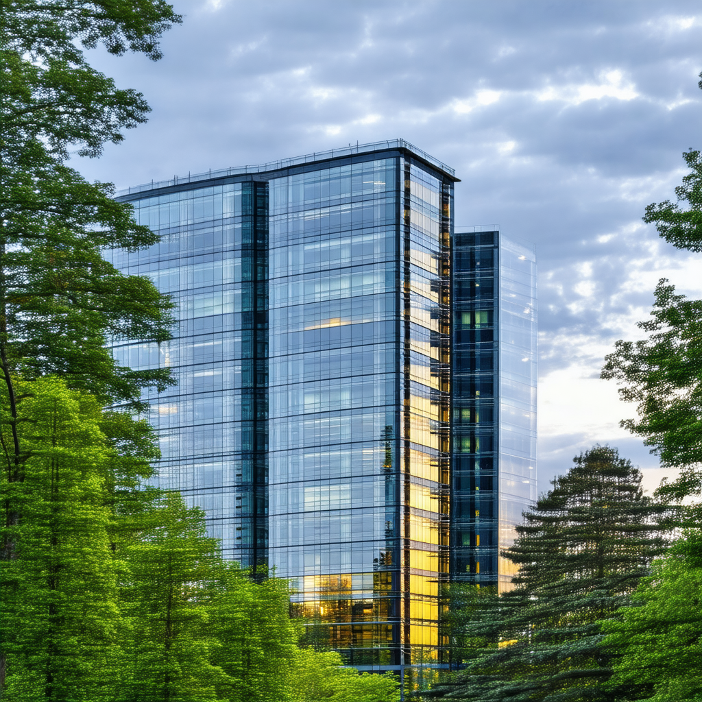 Large, modern building with many windows