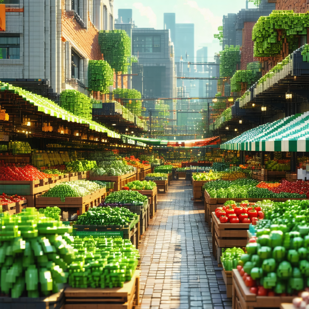 Computer-generated (cgi) depiction of a farmers market, s...
