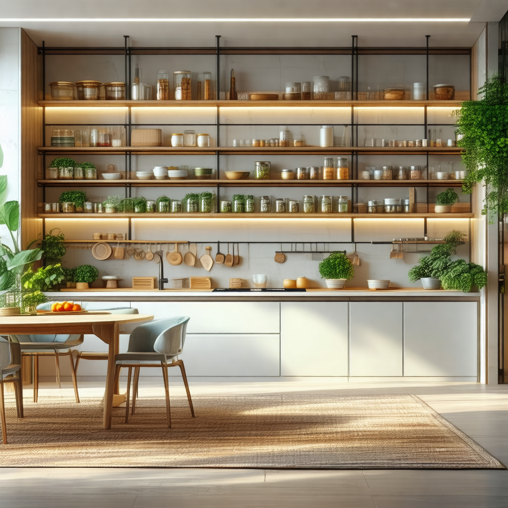 Large, well-lit kitchen with a wooden table and chairs