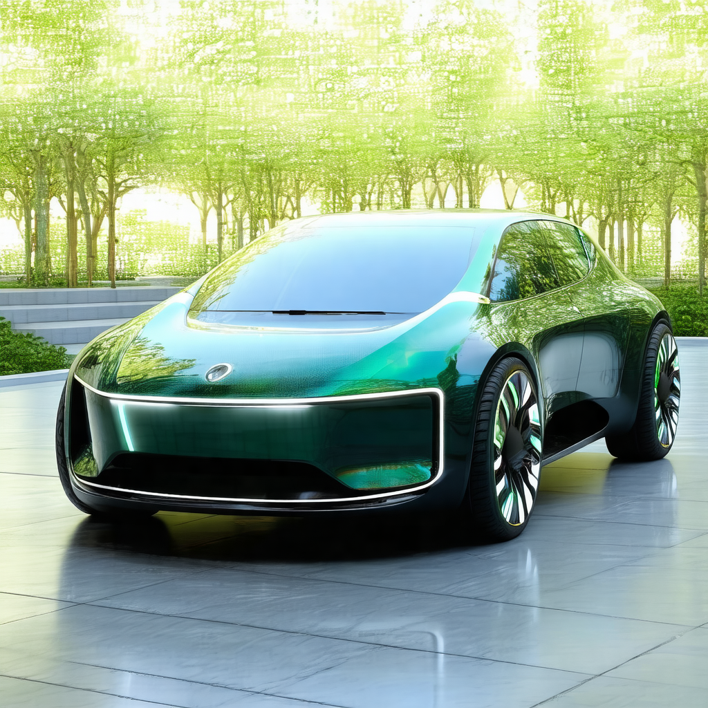 Futuristic green car parked on a street