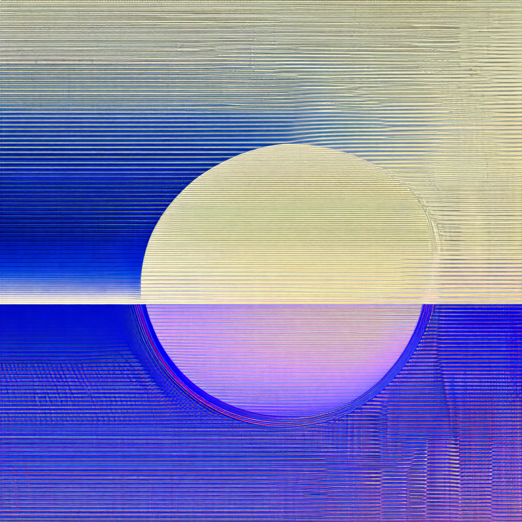 Large, round, purple sun in the middle of the scene
