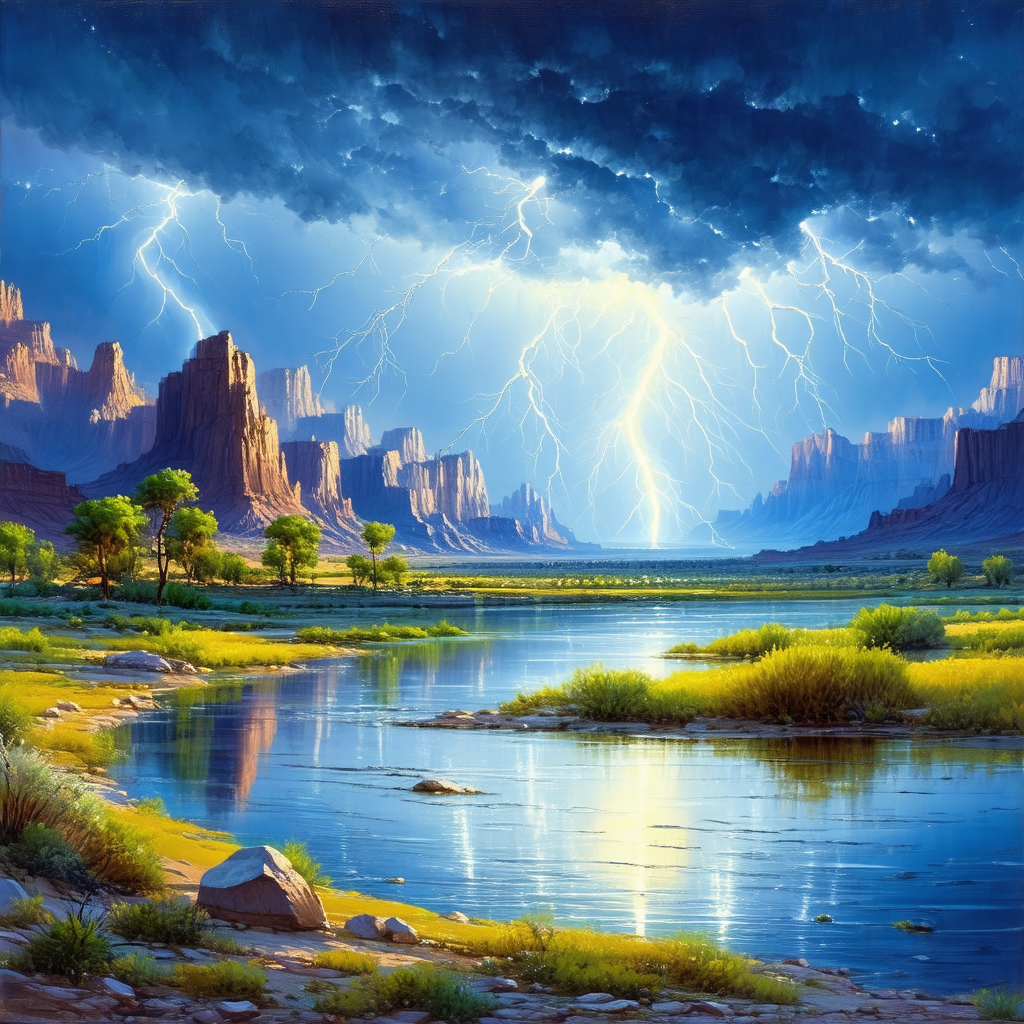 Beautiful scene of a river flowing through a valley with ...