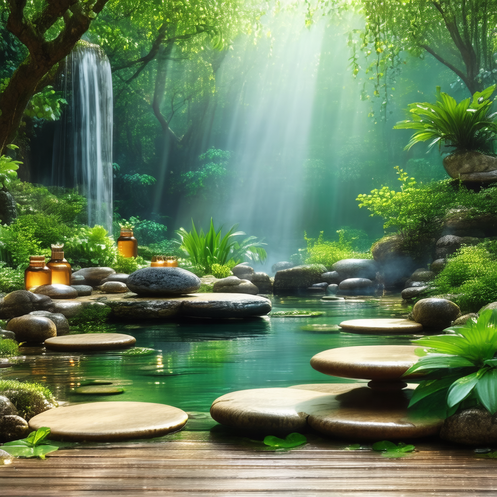 Serene scene of a waterfall surrounded by a forest