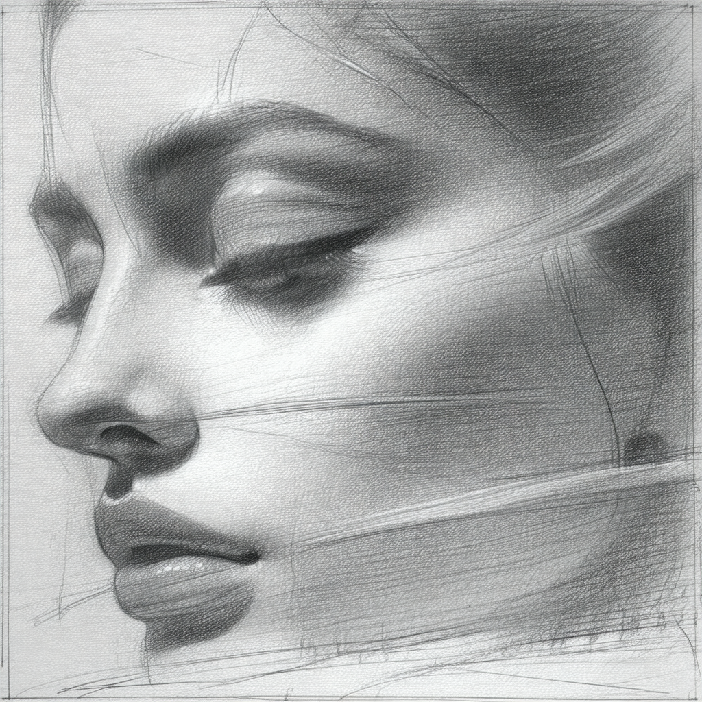 Drawing of a woman's face, with her eyes closed