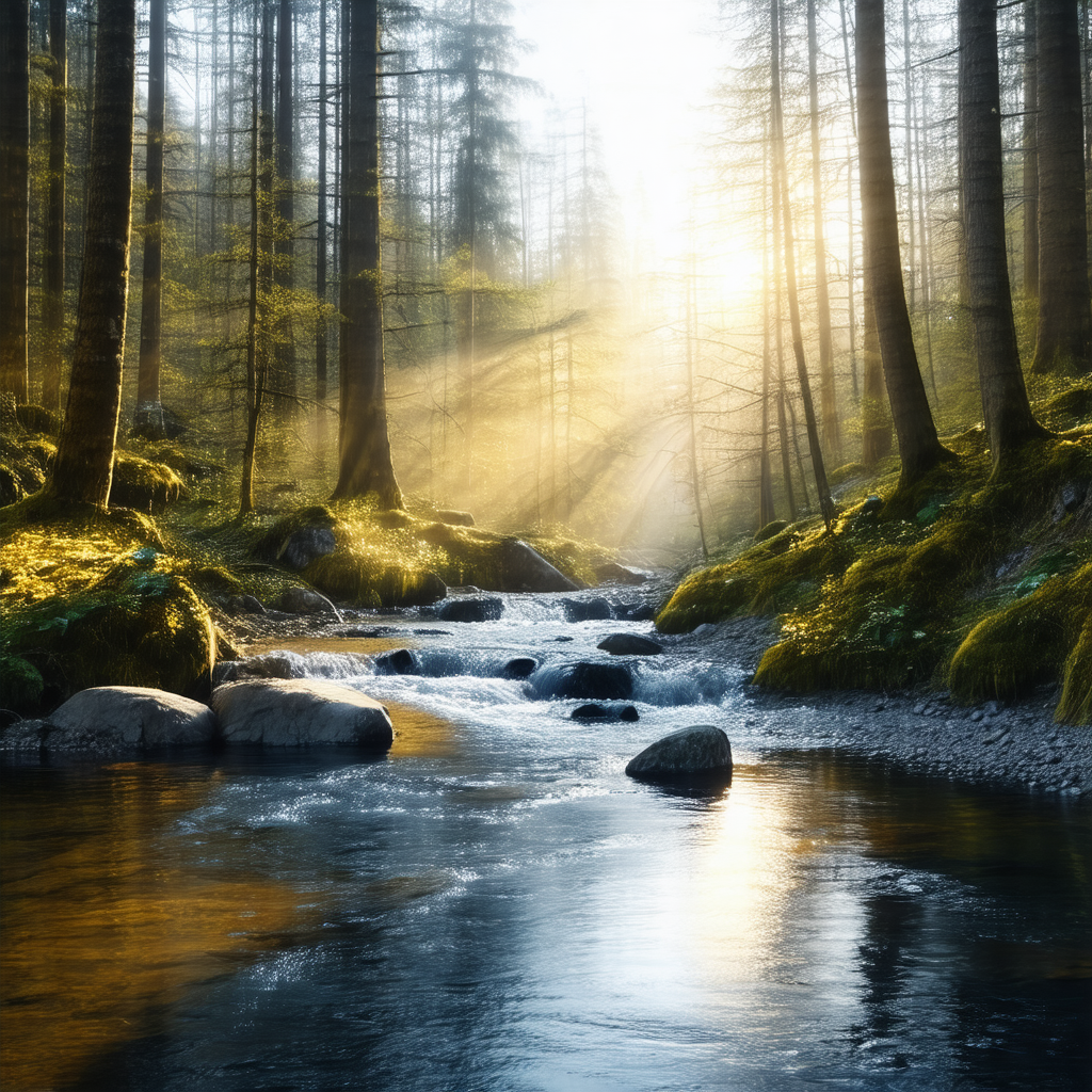 Serene scene of a river flowing through a forest
