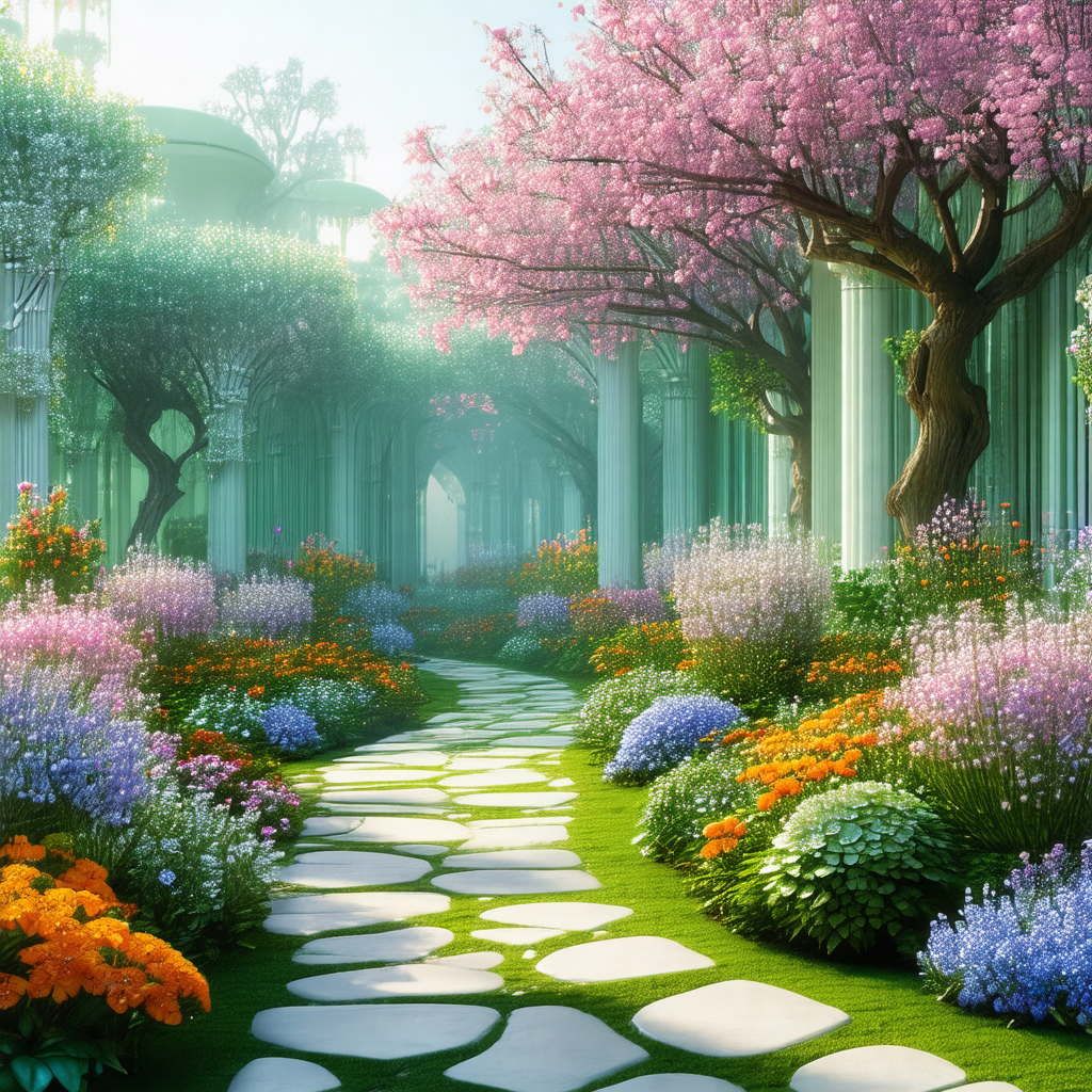 Beautiful garden with a pathway leading through it
