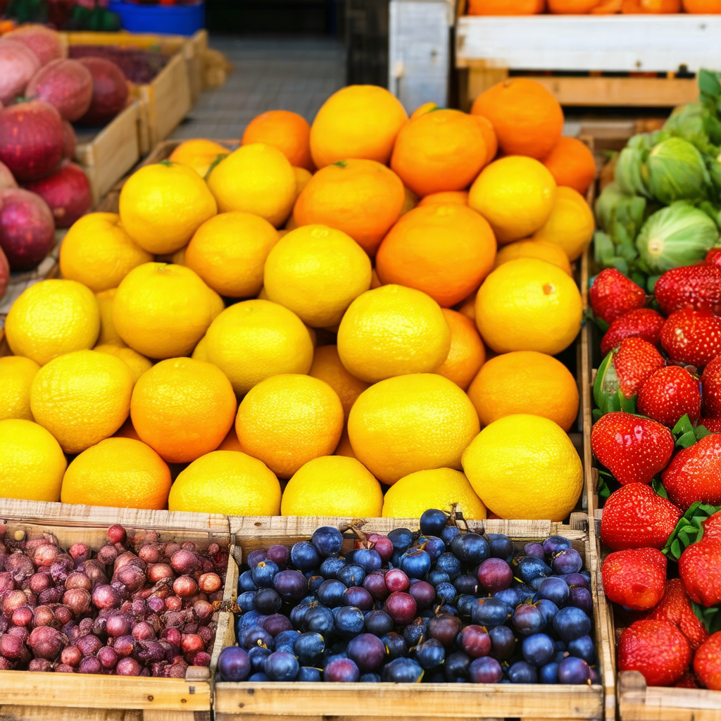 Fruit stand with a variety of fruits on display