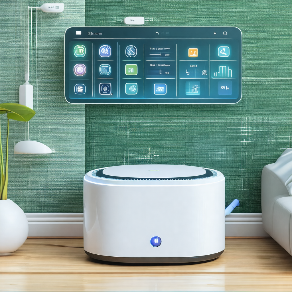 White and blue computer monitor mounted on a wall