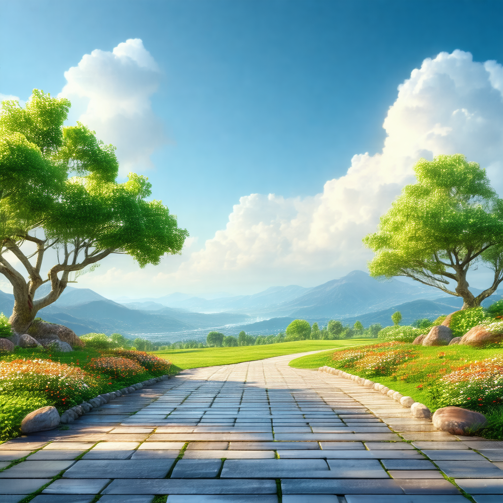 Beautifully drawn cartoon of a pathway leading to a mountain