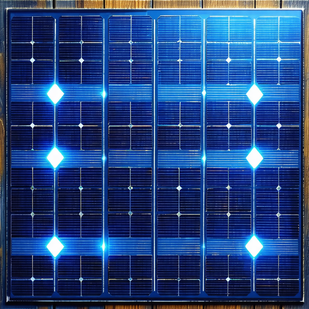 Solar panel with blue lights illuminating the surface