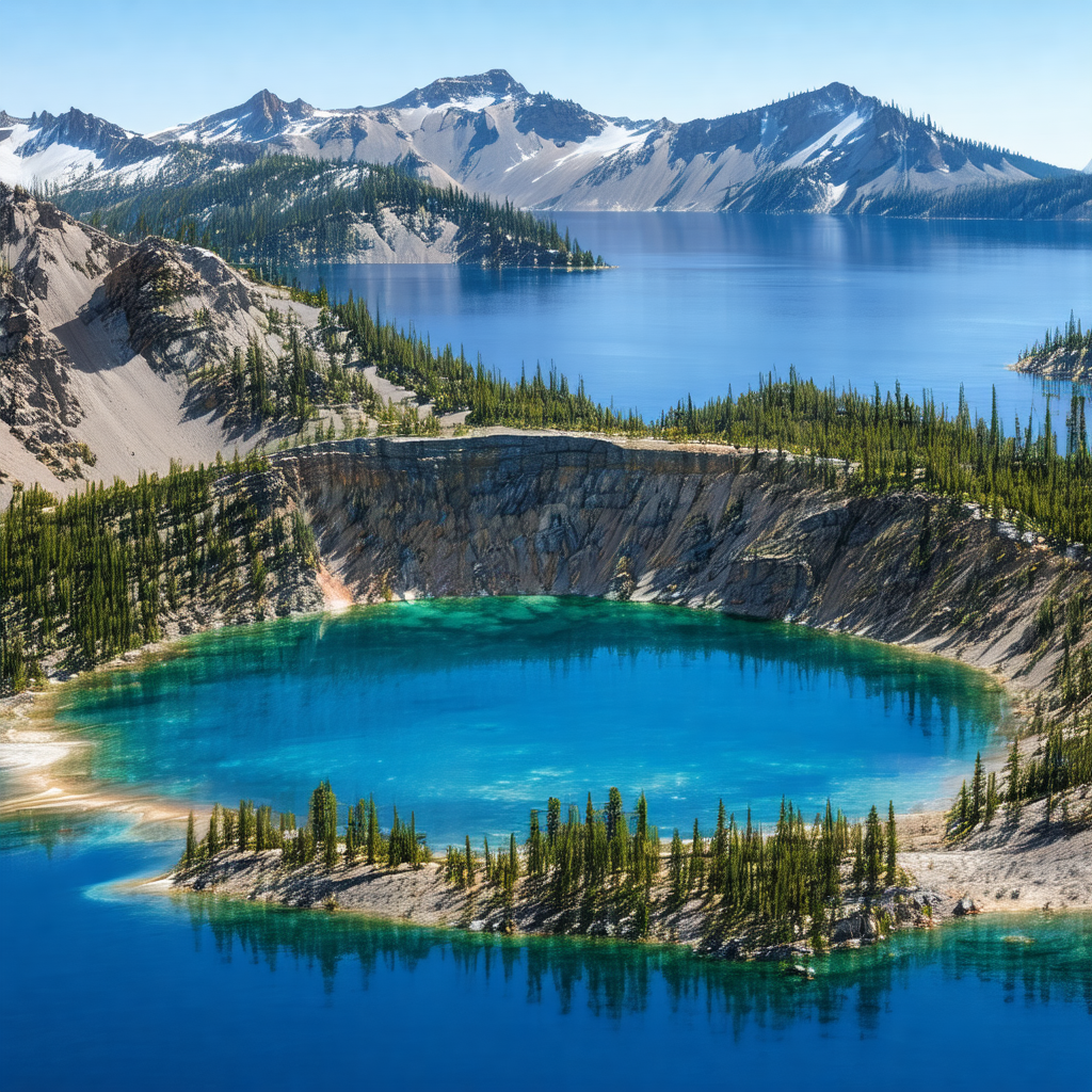Beautiful blue lake surrounded by mountains