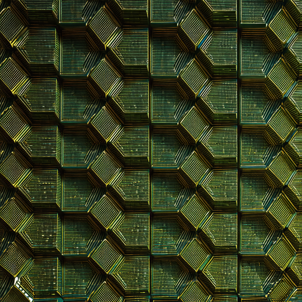 Large, green, and intricate wall made of metal