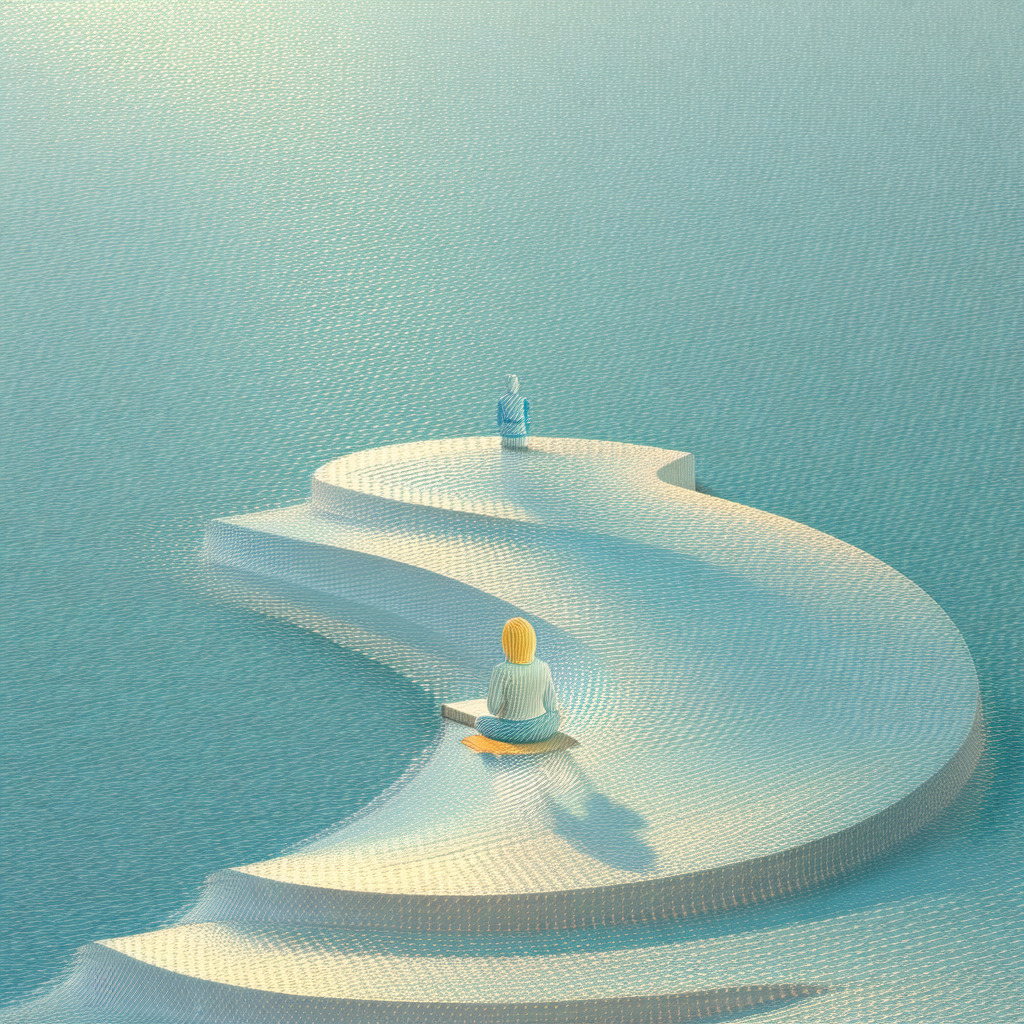 Person sitting on a white raft in the middle of a body of...