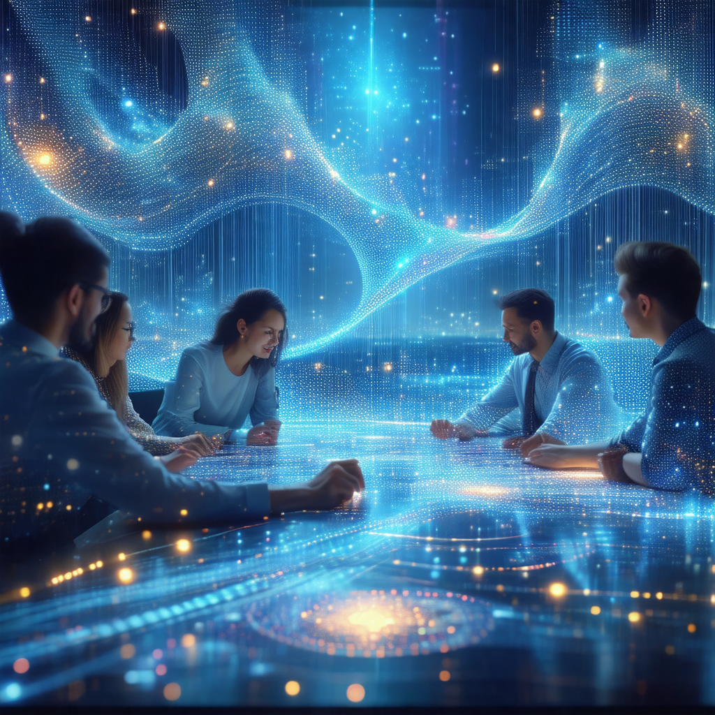 Group of people sitting around a large, round table