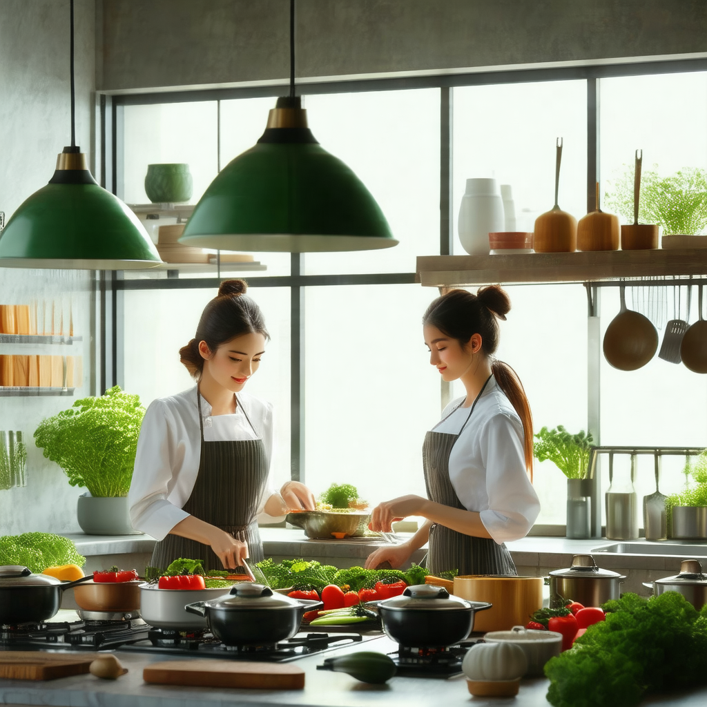 Two women standing in a kitchen, preparing food together