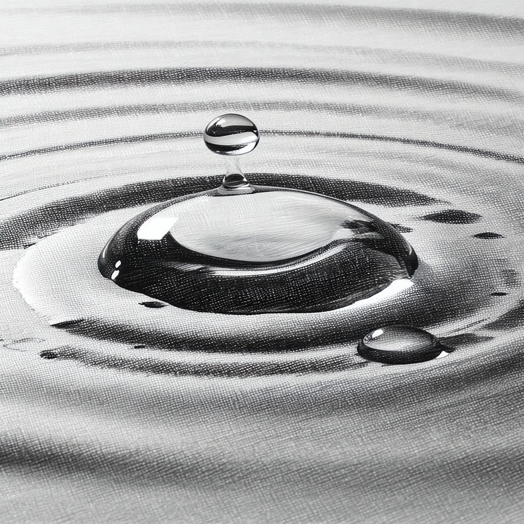Large body of water with a single drop of water floating ...