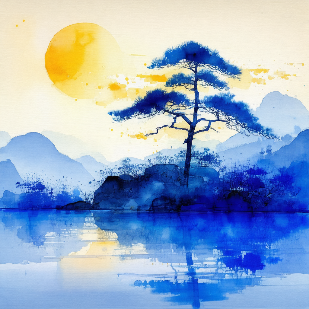 Beautiful scene of a tree standing in a body of water, po...