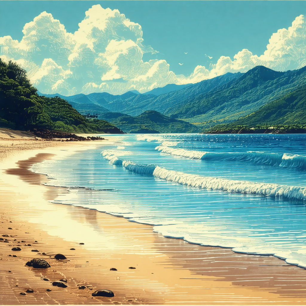 Beautiful beach scene with a large body of water in the b...