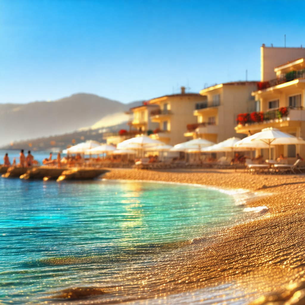 Beautiful beach scene with a large body of water in the b...