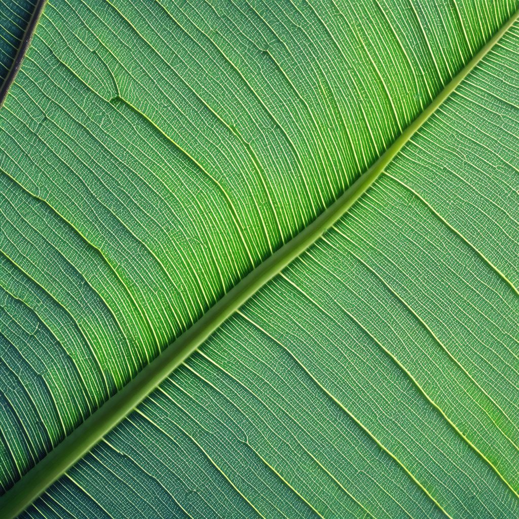 Two large green leaves, one on the left side and the othe...