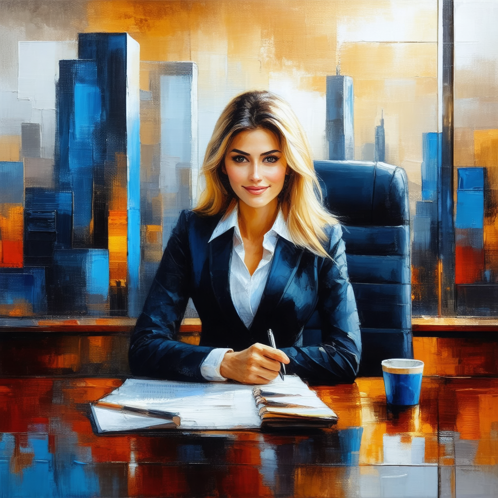 Woman sitting at a desk in an office setting