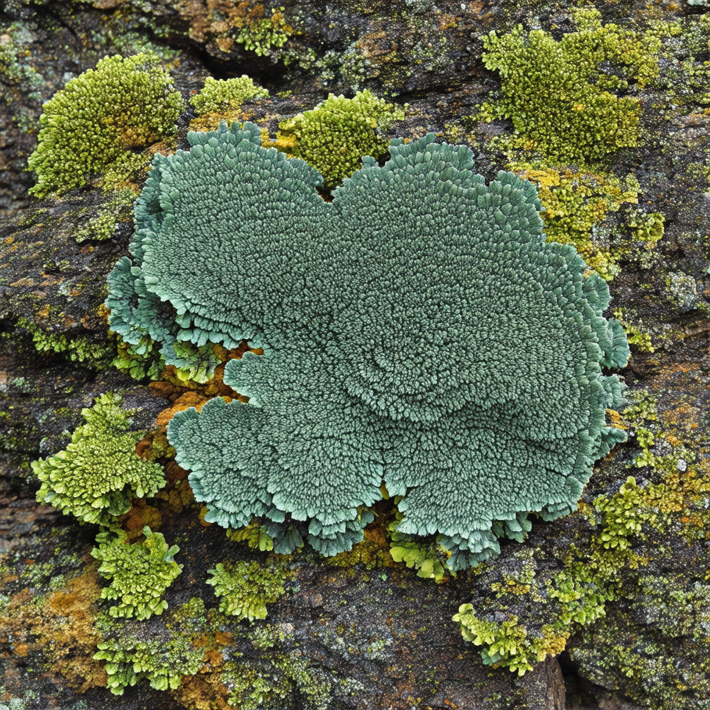Tree with a large green moss growing on its bark