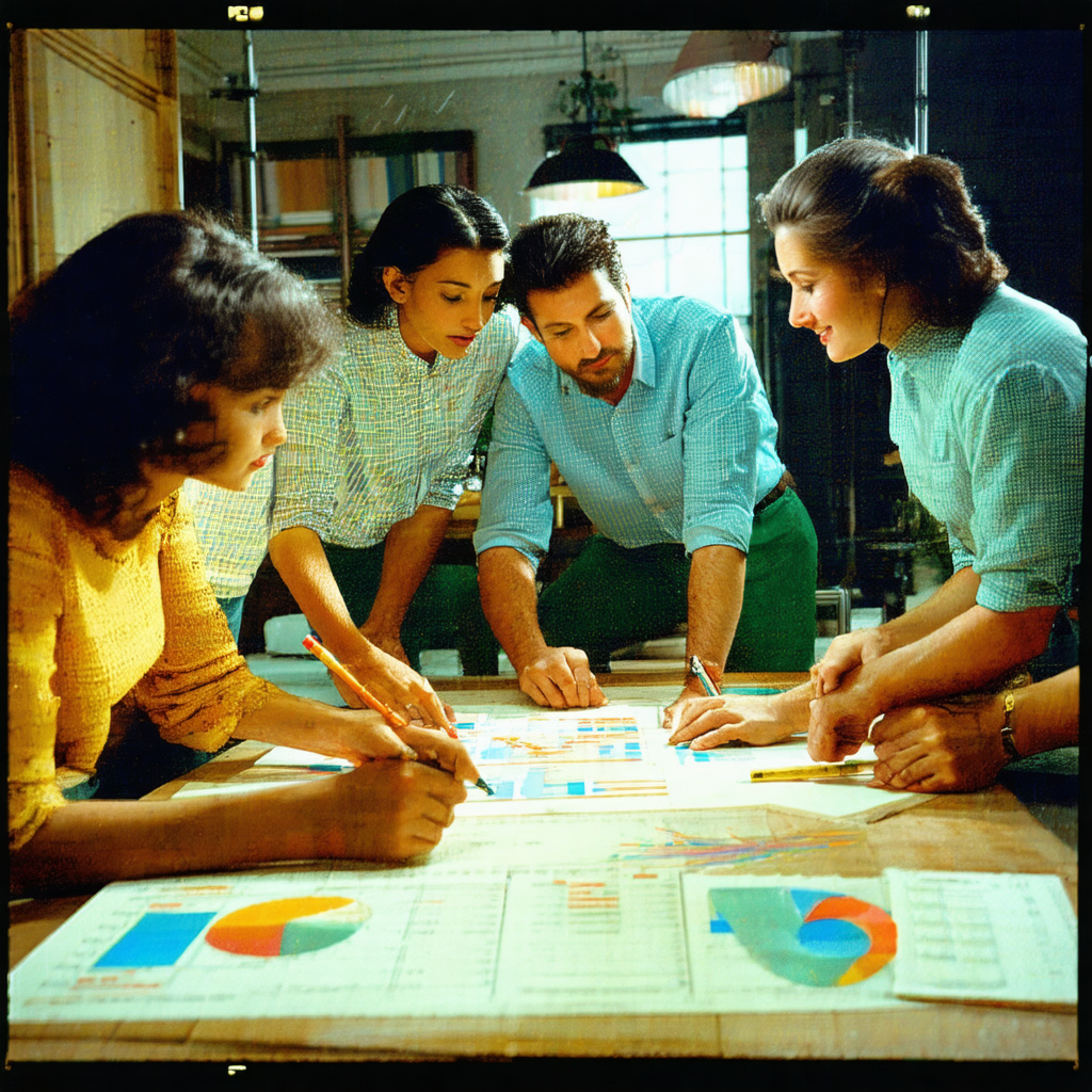 Group of people gathered around a table, working together...