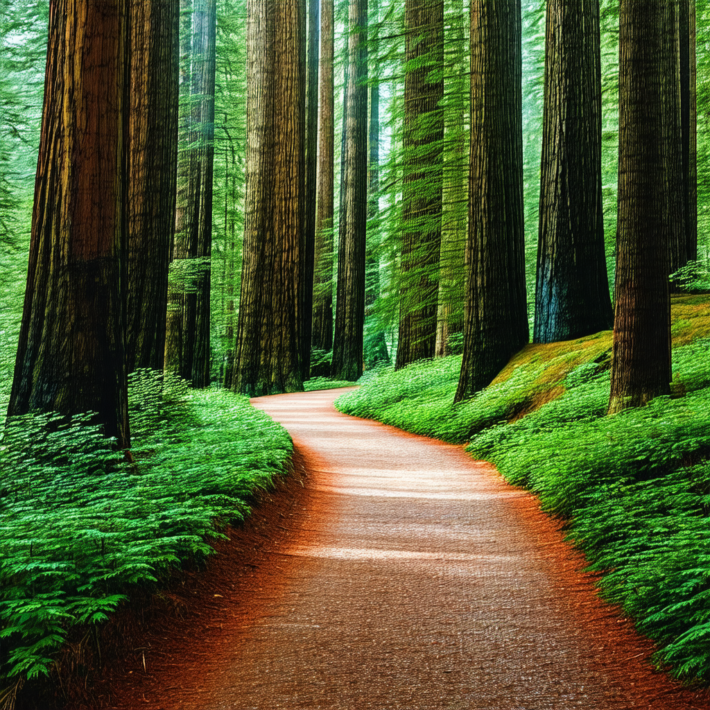 Scenic forest path surrounded by tall trees