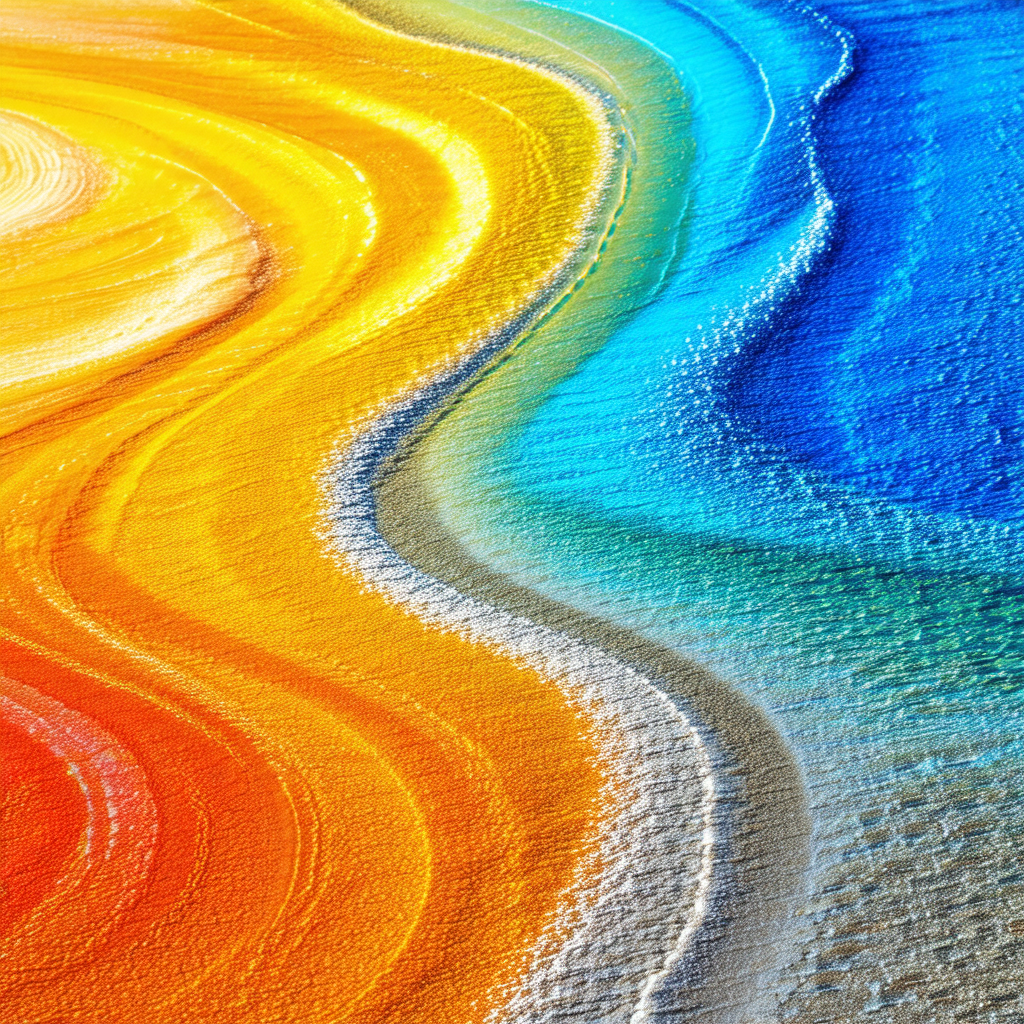 Painting of a colorful beach scene